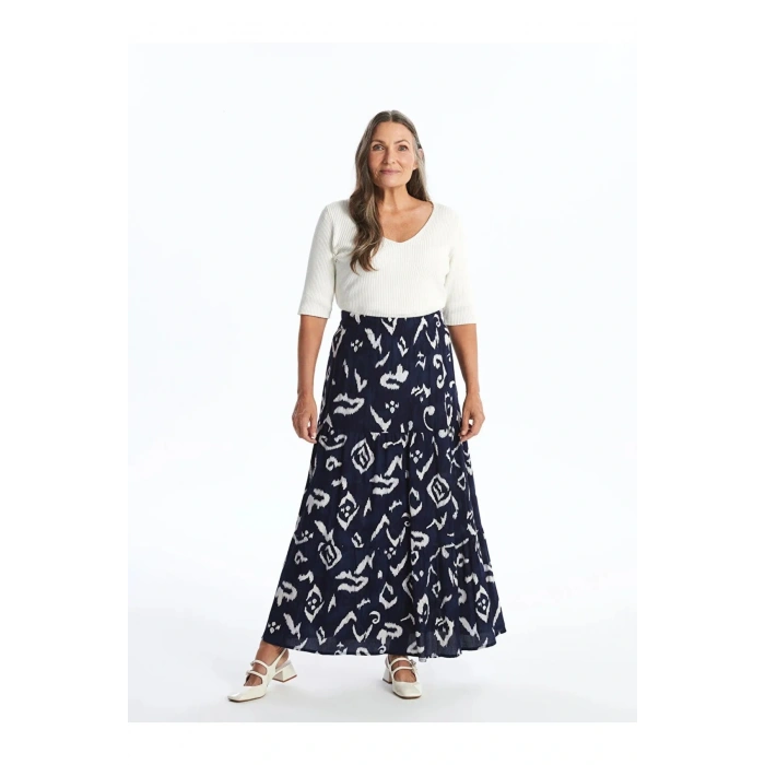 LCW Grace Lacivert Baskılı Beli Lastikli Desenli Kadın Etek