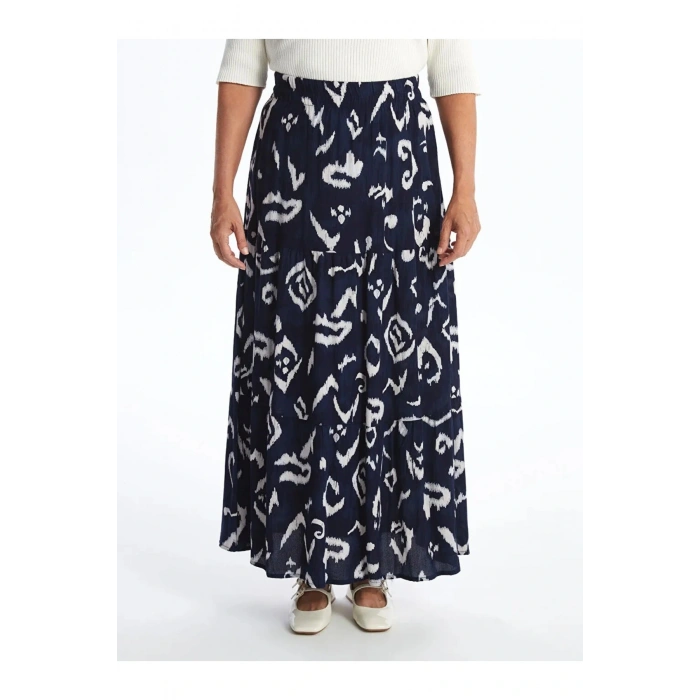 LCW Grace Lacivert Baskılı Beli Lastikli Desenli Kadın Etek