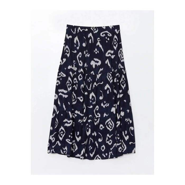 LCW Grace Lacivert Baskılı Beli Lastikli Desenli Kadın Etek