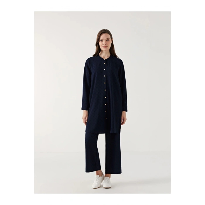 LCW Grace Lacivert Bisiklet Yaka Puantiyeli Kadın Gömlek Tunik