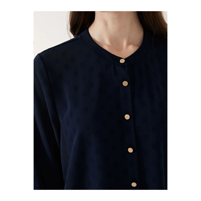 LCW Grace Lacivert Bisiklet Yaka Puantiyeli Kadın Gömlek Tunik