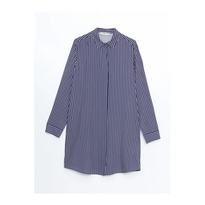 LCW Grace Lacivert Çizgili Poplin Kadın Gömlek Tunik