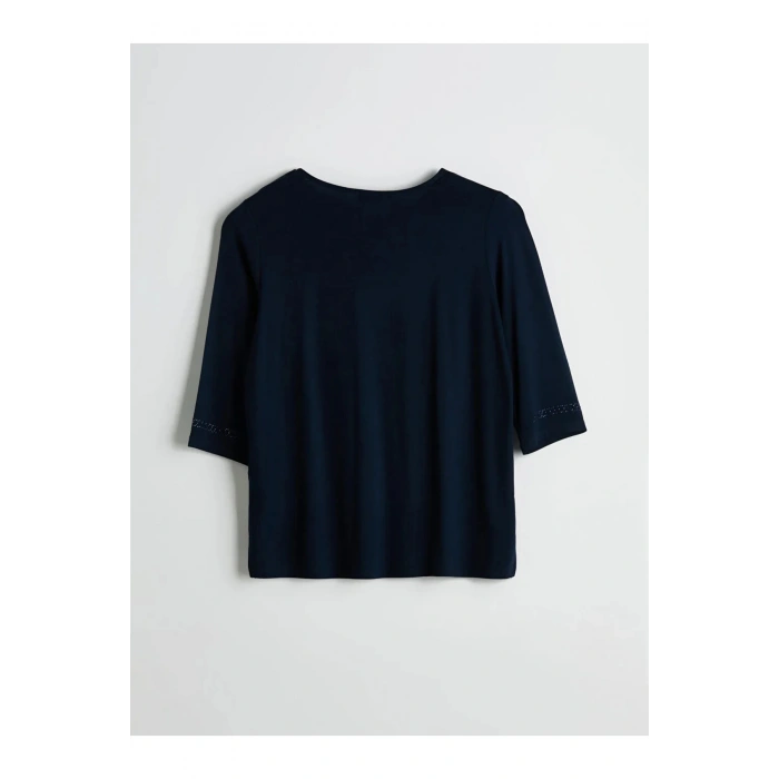 LCW Grace Lacivert V Yaka Taşlı Kadın Tişört