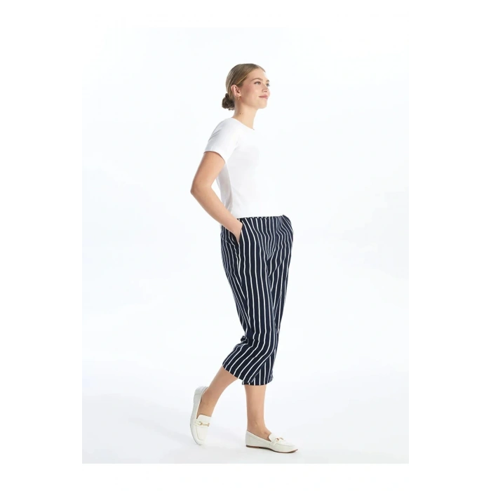 LCW Grace Mavi Beli Lastikli Çizgili Kadın Kapri