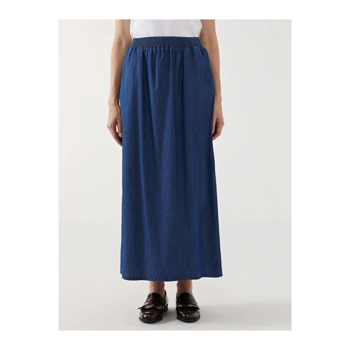 LCW Grace Mavi Beli Lastikli Kadın Jean Etek