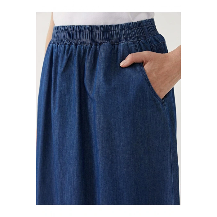 LCW Grace Mavi Beli Lastikli Kadın Jean Etek