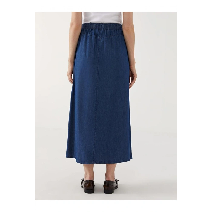 LCW Grace Mavi Beli Lastikli Kadın Jean Etek