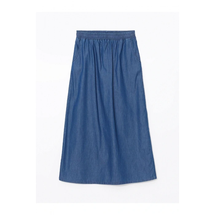 LCW Grace Mavi Beli Lastikli Kadın Jean Etek