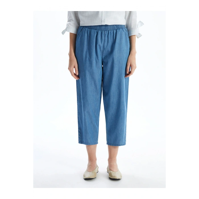 LCW Grace Mavi Beli Lastikli Kadın Jean Kapri
