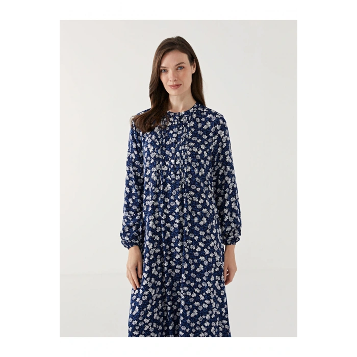 LCW Grace Mavi Bisiklet Yaka Çiçekli Kadın Elbise