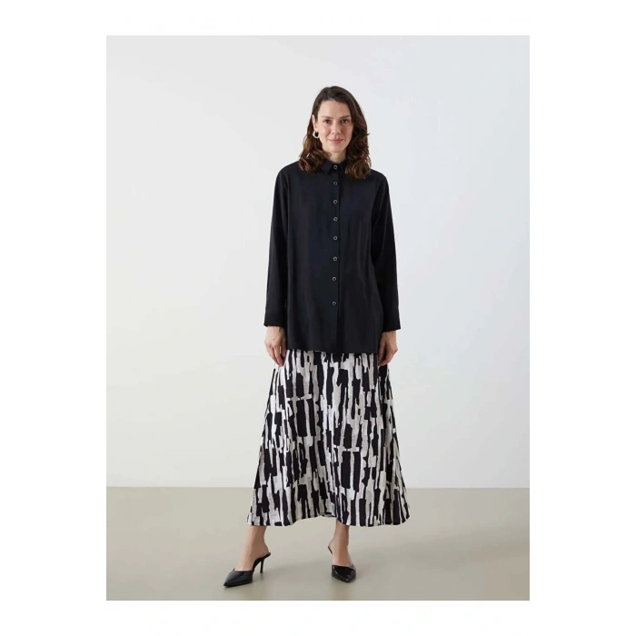LCW Grace Siyah Beli Lastikli Desenli Etek