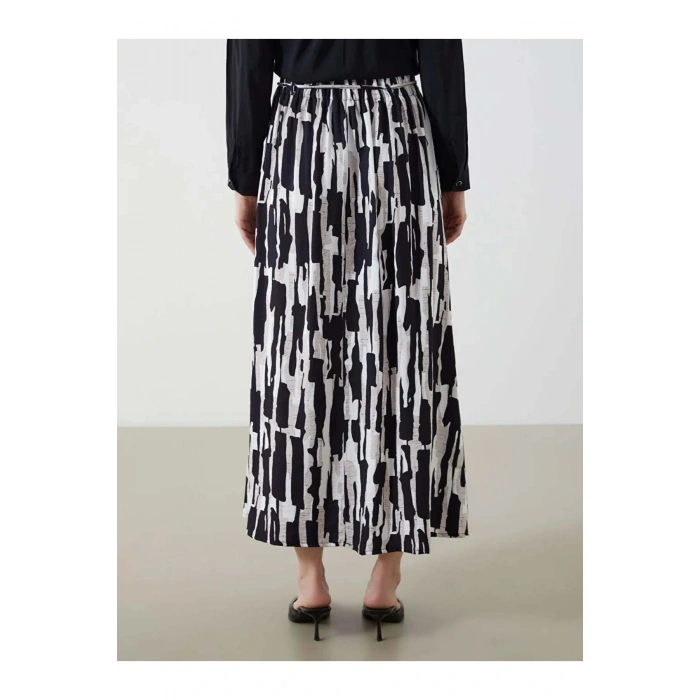LCW Grace Siyah Beli Lastikli Desenli Etek