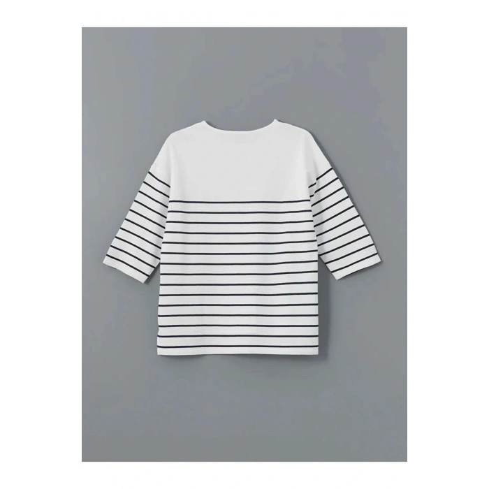 LCW Grace Siyah Bisiklet Yaka Çizgili Penye Kadın Tişört