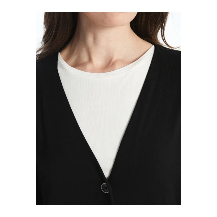 LCW Grace Siyah V Yaka Düz Uzun Kollu Kadın Hırka