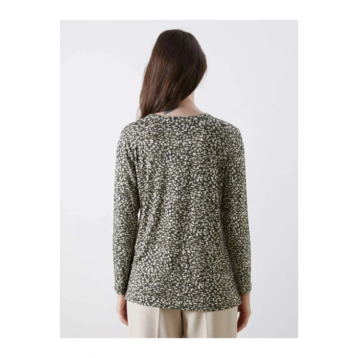 LCW Grace Yeşil Kaçık Yaka Desenli Bluz