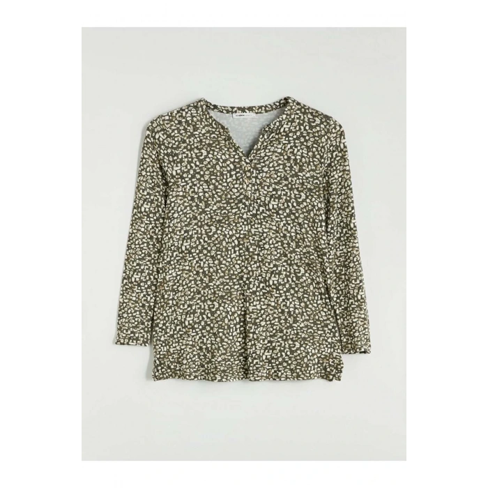 LCW Grace Yeşil Kaçık Yaka Desenli Bluz