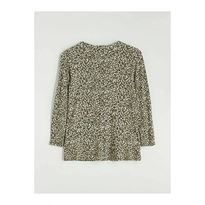 LCW Grace Yeşil Kaçık Yaka Desenli Bluz