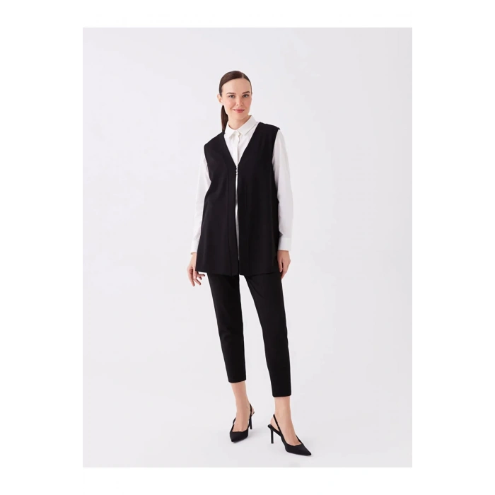 LCW Grace Yeni Siyah Kadın V Yaka Düz Yelek