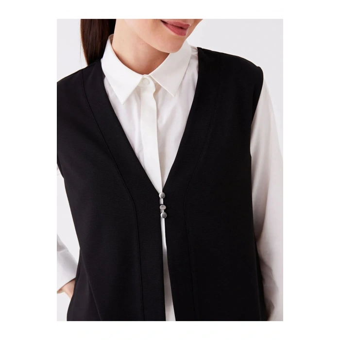 LCW Grace Yeni Siyah Kadın V Yaka Düz Yelek