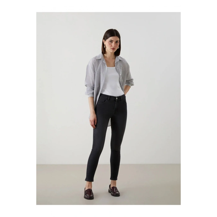 LCW Jeans Gri Mercury Skinny Fit Kadın Jean Pantolon