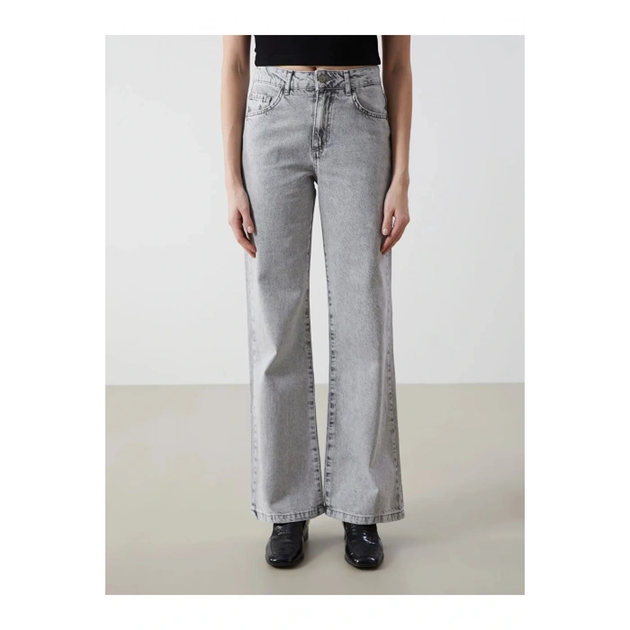 LCW Jeans Gri Wideleg Kadın Jean Pantolon