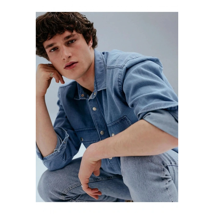 LCW Jeans İndigo Rahat Kalıp Uzun Kollu Erkek Jean Gömlek