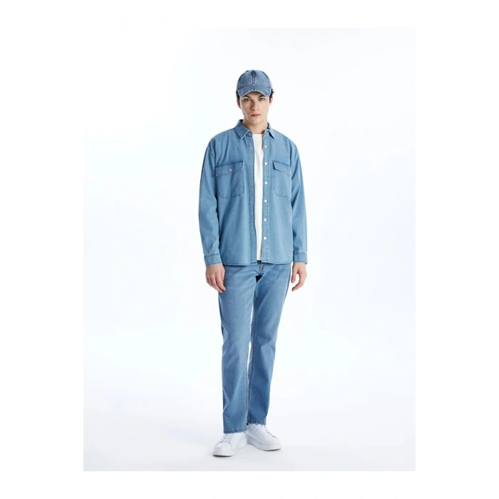 LCW Jeans İndigo Rahat Kalıp Uzun Kollu Erkek Jean Gömlek
