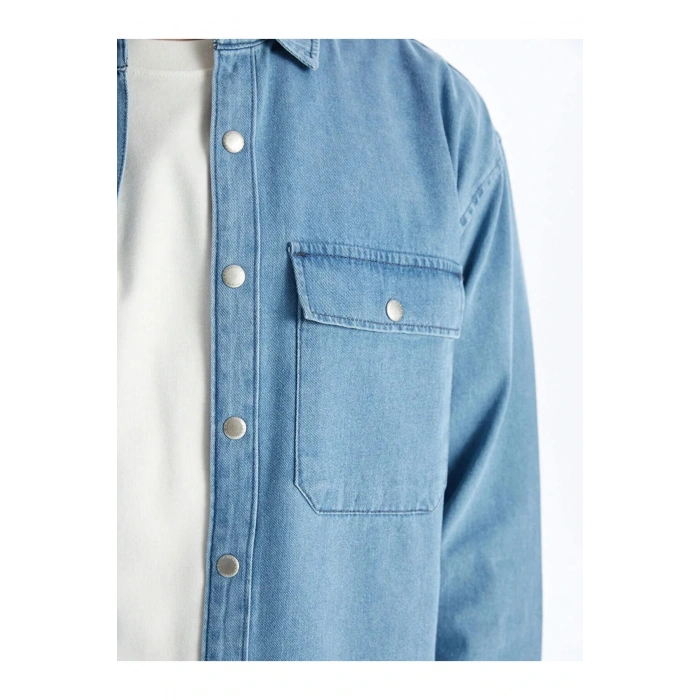 LCW Jeans İndigo Rahat Kalıp Uzun Kollu Erkek Jean Gömlek