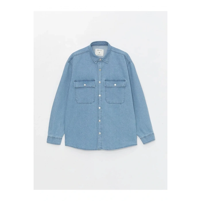 LCW Jeans İndigo Rahat Kalıp Uzun Kollu Erkek Jean Gömlek