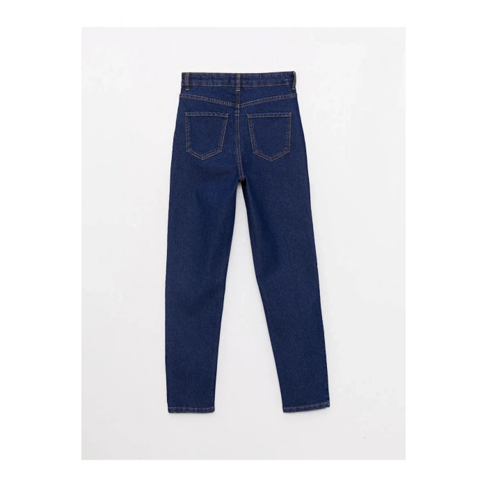 LCW Jeans İndigo Yüksek Bel Mom Fit Düz Cep Detaylı Kadın Rodeo Jean Pantolon