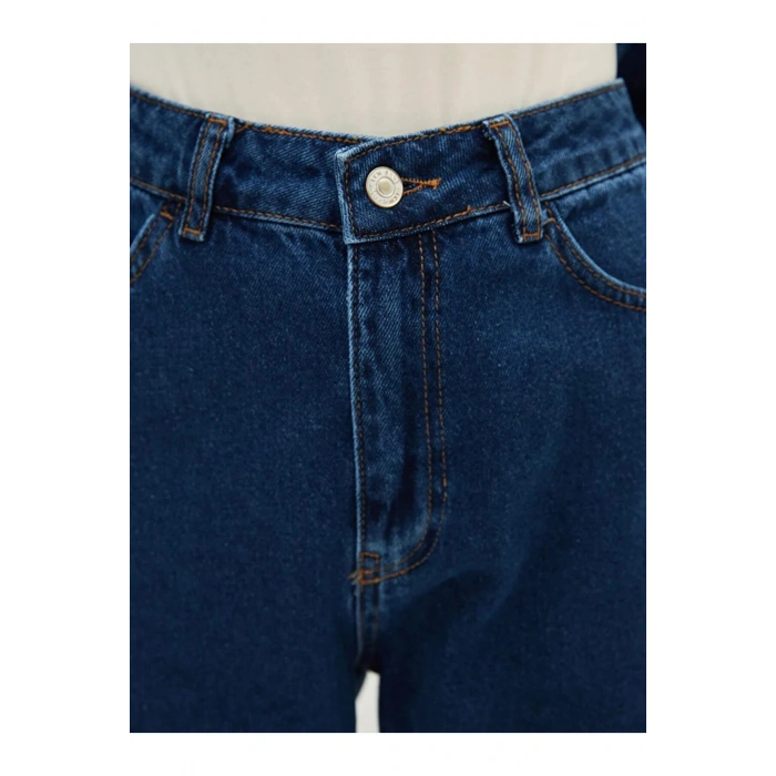 LCW Jeans İndigo Yüksel Bel Mom Fit Cep Detaylı Kadın Rodeo Jean Pantolon