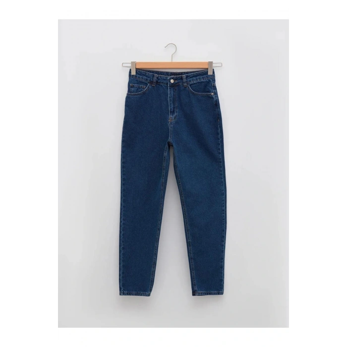 LCW Jeans İndigo Yüksel Bel Mom Fit Cep Detaylı Kadın Rodeo Jean Pantolon