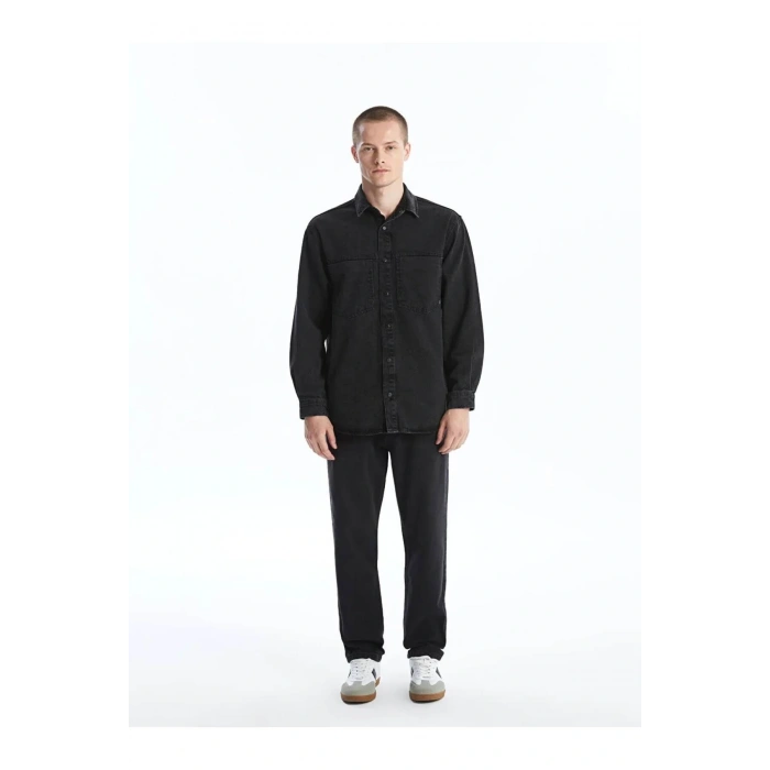 LCW Jeans Siyah Regular Fit Uzun Kollu Erkek Jean Gömlek