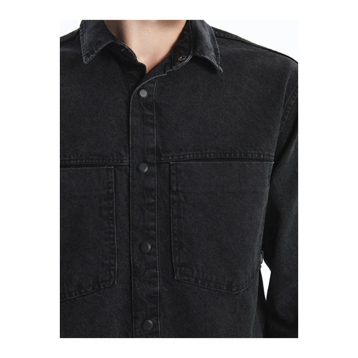 LCW Jeans Siyah Regular Fit Uzun Kollu Erkek Jean Gömlek