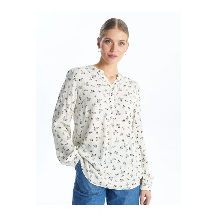 LCW Kaçık Yaka Desenli Uzun Kollu Kadın Bluz