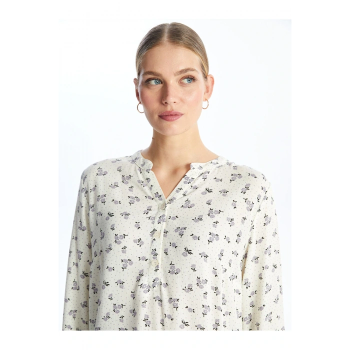 LCW Kaçık Yaka Desenli Uzun Kollu Kadın Bluz