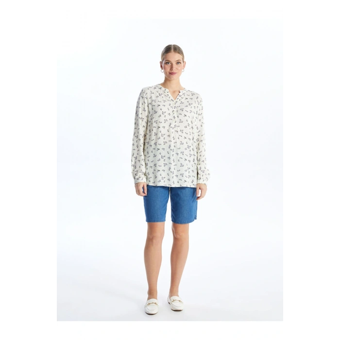 LCW Kaçık Yaka Desenli Uzun Kollu Kadın Bluz