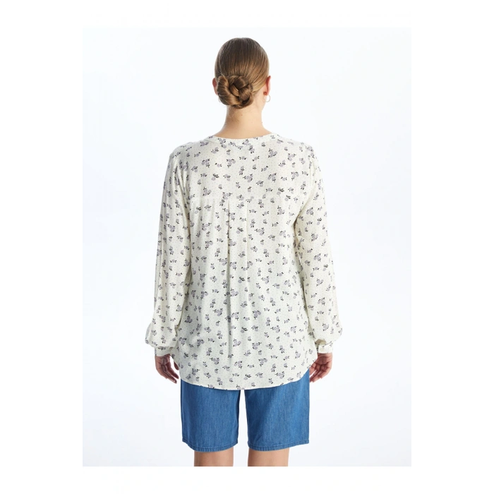 LCW Kaçık Yaka Desenli Uzun Kollu Kadın Bluz