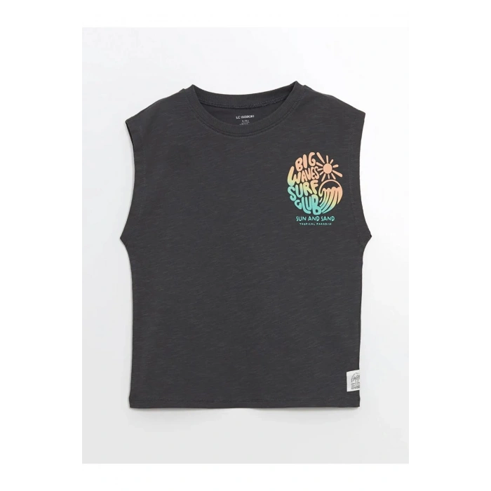 LCW Kids Antrasit Bisiklet Yaka Baskılı Erkek Çocuk Atlet