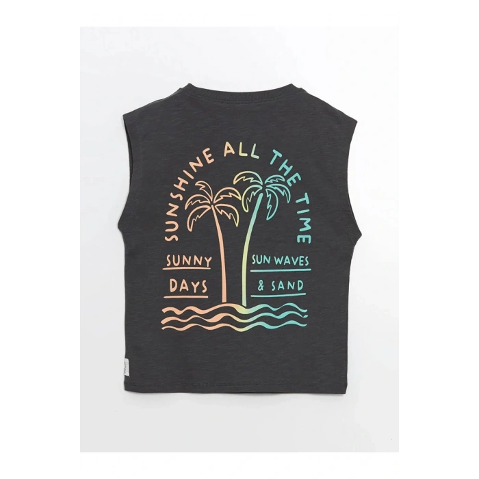 LCW Kids Antrasit Bisiklet Yaka Baskılı Erkek Çocuk Atlet