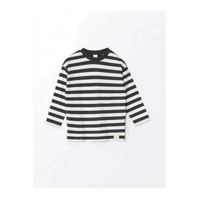 LCW Kids Antrasit Bisiklet Yaka Çizgili Erkek Bebek Tişört İMREX GLOBAL