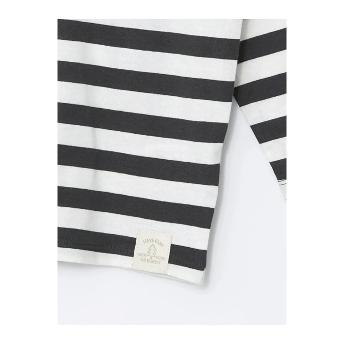 LCW Kids Antrasit Bisiklet Yaka Çizgili Erkek Bebek Tişört İMREX GLOBAL