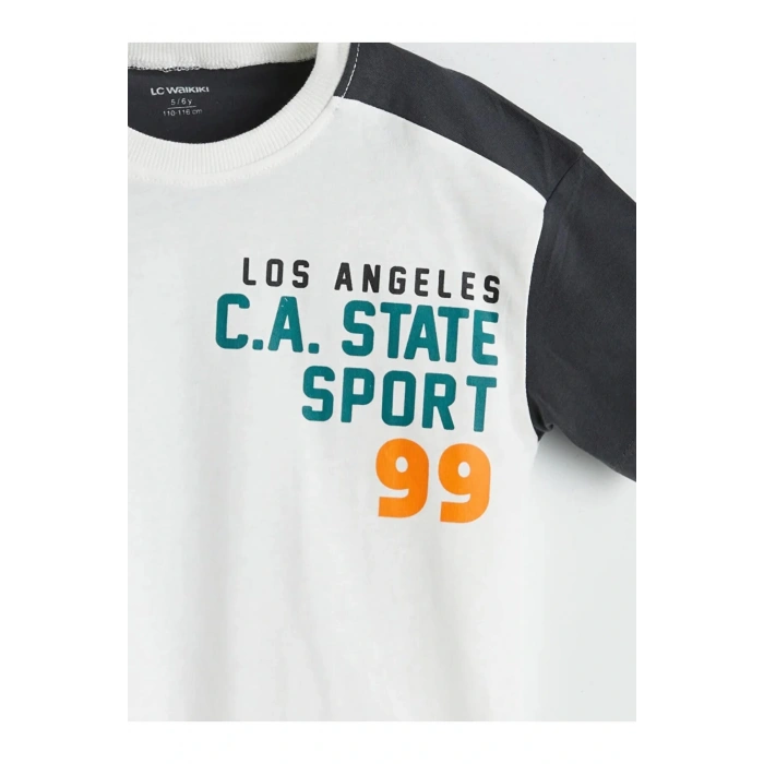 LCW Kids Antrasit Bisiklet Yaka Yazı Baskılı Erkek Çocuk Tişört