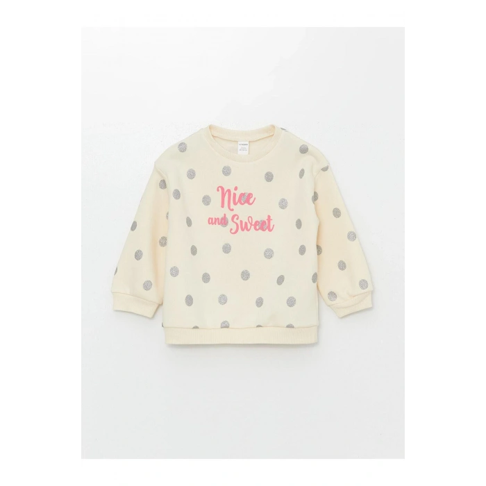 LCW Kids Baskılı Bisiklet Yaka Kalın Baskılı Kız Bebek Sweatshirt