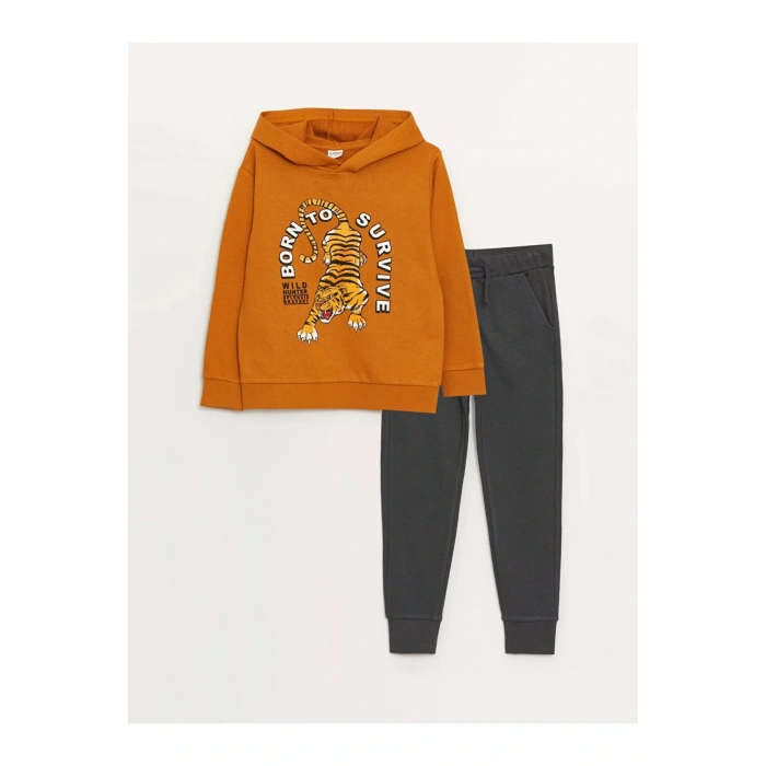 LCW Kids Baskılı Uzun Kollu Erkek Çocuk Hoodie ve Eşofman Altı