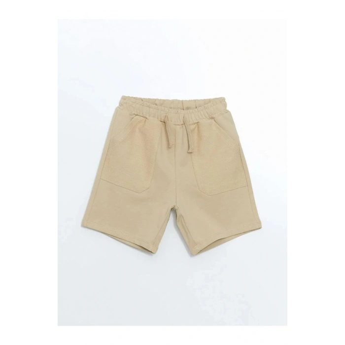 LCW Kids Bej Basic Beli Lastikli Pamuklu Erkek Çocuk Şort