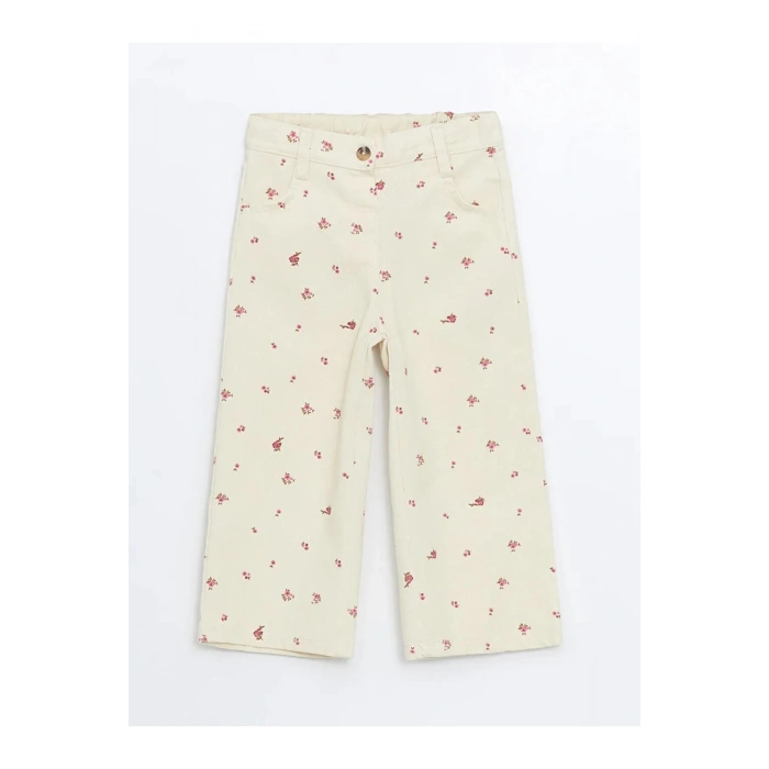 LCW Kids Bej Beli Lastikli Baskılı Kız Bebek Pantolon