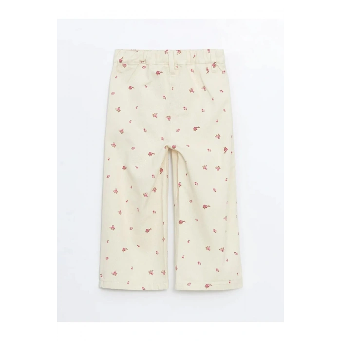 LCW Kids Bej Beli Lastikli Baskılı Kız Bebek Pantolon