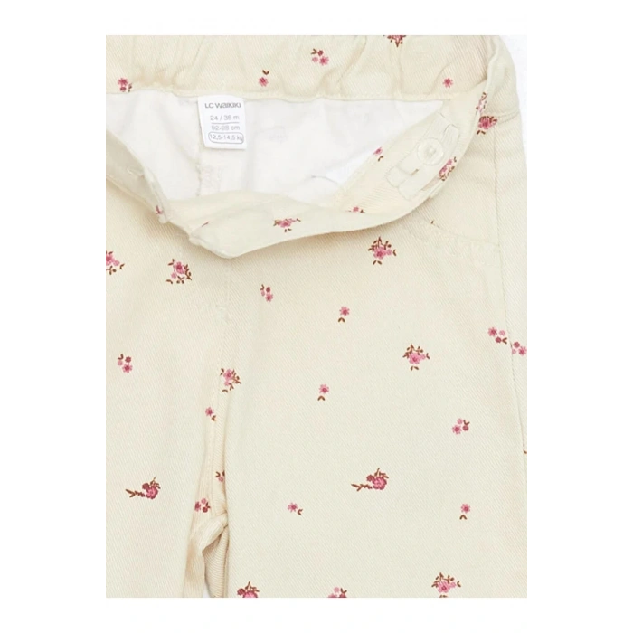 LCW Kids Bej Beli Lastikli Baskılı Kız Bebek Pantolon