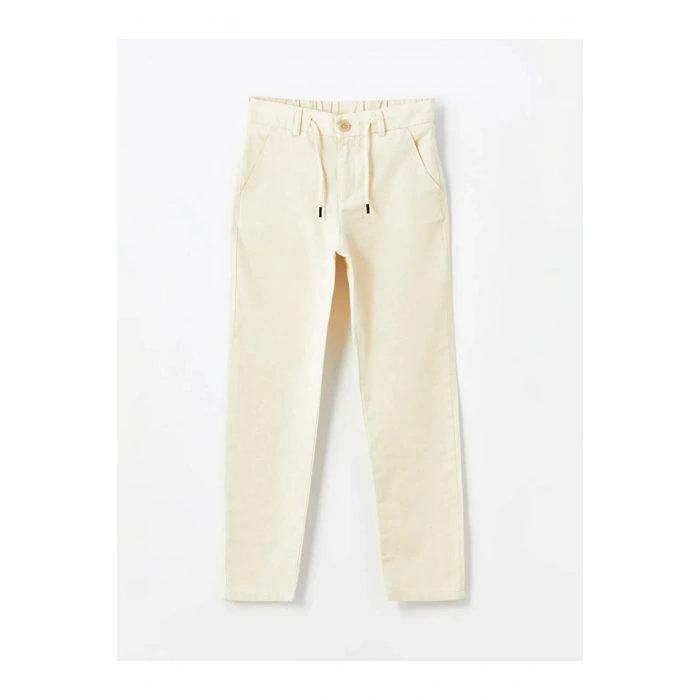 LCW Kids Bej Beli Lastikli Keten Karışımlı Erkek Çocuk Pantolon